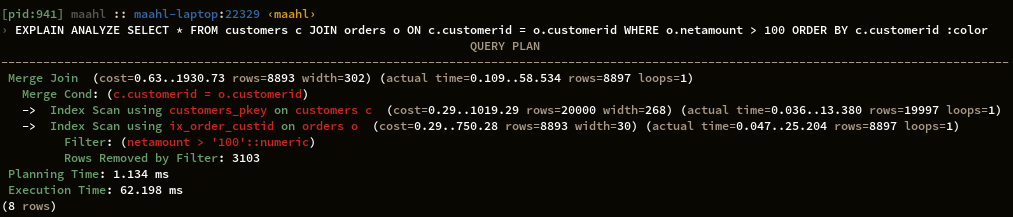 Syntax highlighting of query plans in psql
